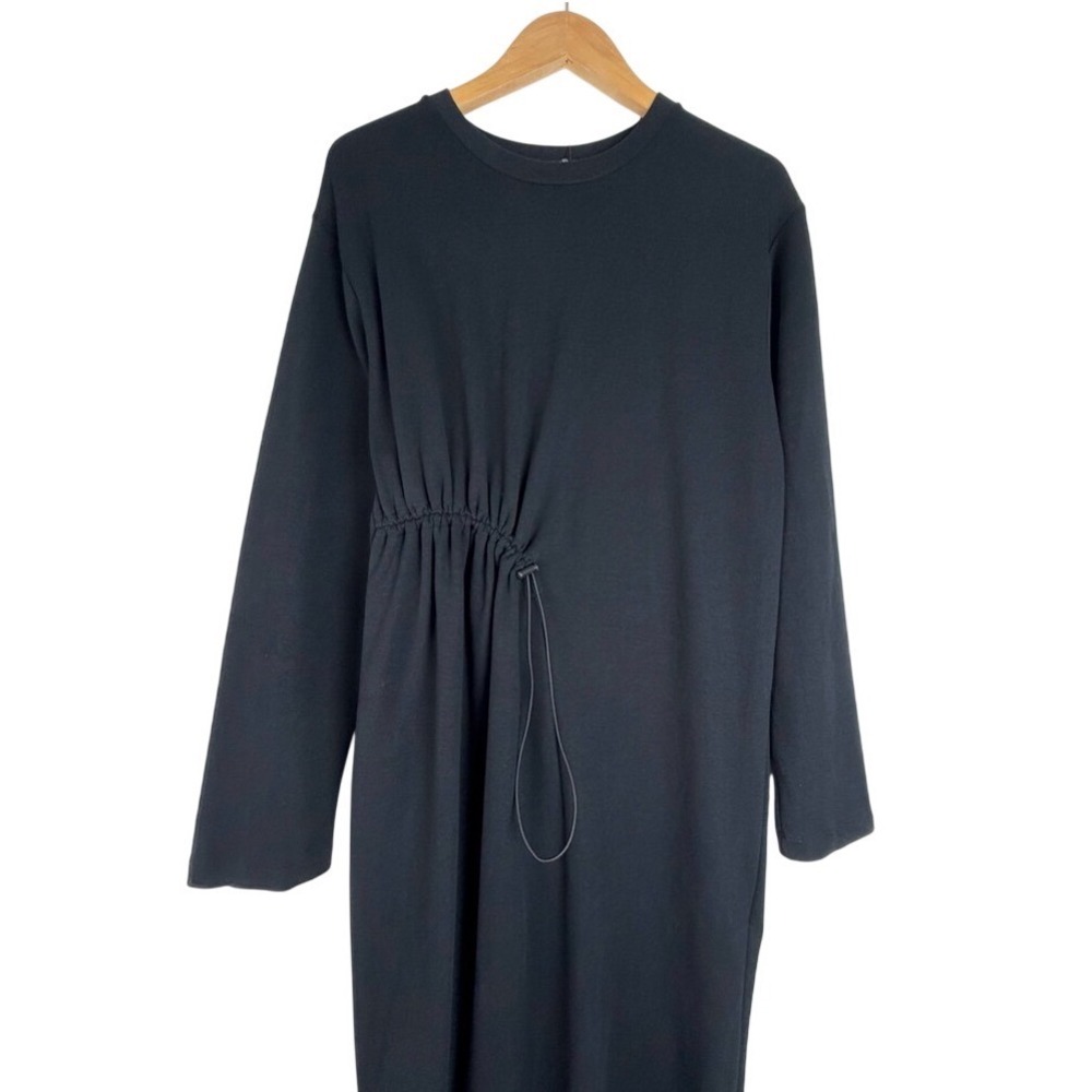 Zara Long Sleeve Dress Black Sweatshirt Drawstring Cozy Minimalist Casual Capsle